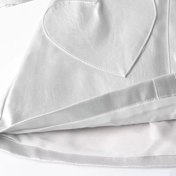 WELAKEN Faux Leather Skirt for Girls Toddler ampamp Kids ampamp Teens II Girls A Line Skirt with Two Front PocketsHeart silver