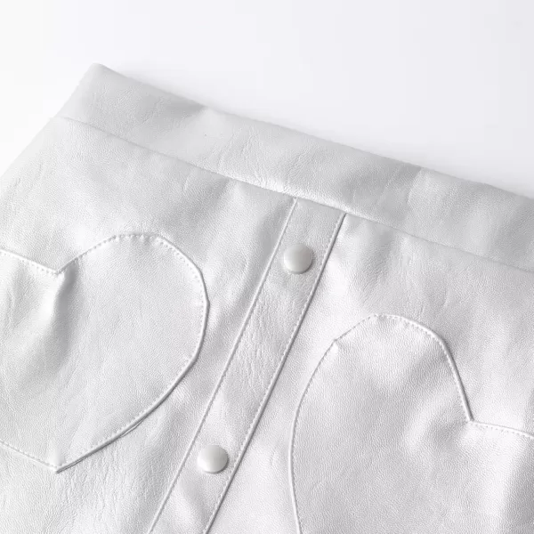 WELAKEN Faux Leather Skirt for Girls Toddler ampamp Kids ampamp Teens II Girls A Line Skirt with Two Front PocketsHeart silver