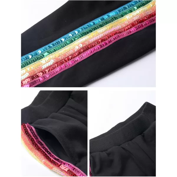 WELAKEN Girls 2 Piece Outfit Rainbow Sequin Striped Sweatshirt ampamp Sweatpants Clothing SetBlack