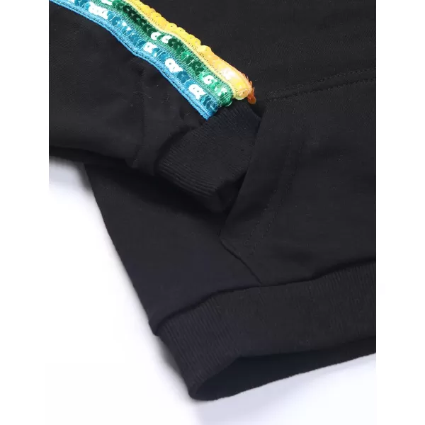 WELAKEN Girls 2 Piece Outfit Rainbow Sequin Striped Sweatshirt ampamp Sweatpants Clothing SetBlack