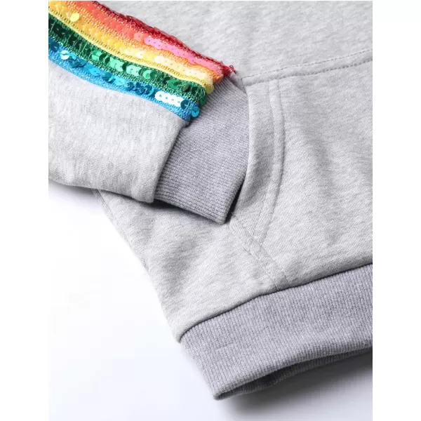 WELAKEN Girls 2 Piece Outfit Rainbow Sequin Striped Sweatshirt ampamp Sweatpants Clothing SetGrey