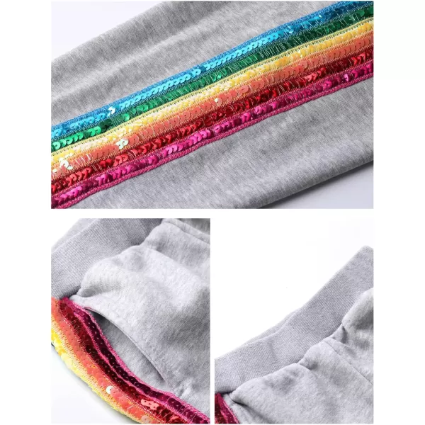 WELAKEN Girls 2 Piece Outfit Rainbow Sequin Striped Sweatshirt ampamp Sweatpants Clothing SetGrey
