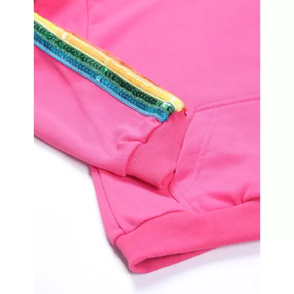 WELAKEN Girls 2 Piece Outfit Rainbow Sequin Striped Sweatshirt ampamp Sweatpants Clothing SetHot Pink