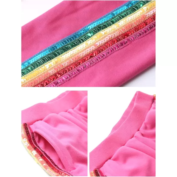 WELAKEN Girls 2 Piece Outfit Rainbow Sequin Striped Sweatshirt ampamp Sweatpants Clothing SetHot Pink