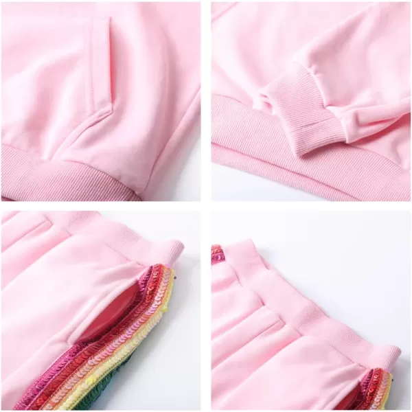 WELAKEN Girls 2 Piece Outfit Rainbow Sequin Striped Sweatshirt ampamp Sweatpants Clothing SetPink
