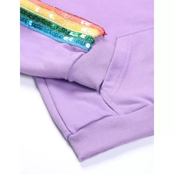 WELAKEN Girls 2 Piece Outfit Rainbow Sequin Striped Sweatshirt ampamp Sweatpants Clothing SetPurple