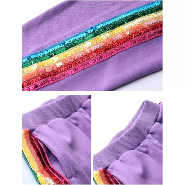 WELAKEN Girls 2 Piece Outfit Rainbow Sequin Striped Sweatshirt ampamp Sweatpants Clothing SetPurple