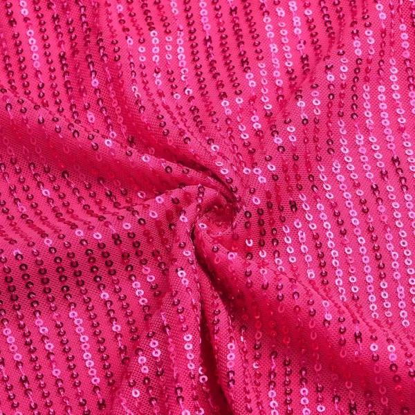 WELAKEN Girls 2 Piece Sequin Summer Outfits Kid Toddler Puff Sleeves Top and Shorts Set with PocketsHot Pink
