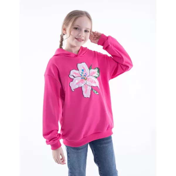 WELAKEN Girls Hoodies Sweatshirts Long Sleeves Pullover TopsFloral hot Pink