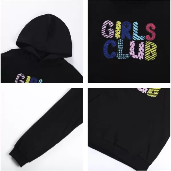 WELAKEN Girls Hoodies Sweatshirts Long Sleeves Pullover TopsGirls Club black