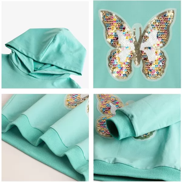 WELAKEN Girls Hoodies Sweatshirts Long Sleeves Pullover TopsGreen butterfly