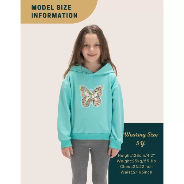 WELAKEN Girls Hoodies Sweatshirts Long Sleeves Pullover TopsGreen butterfly