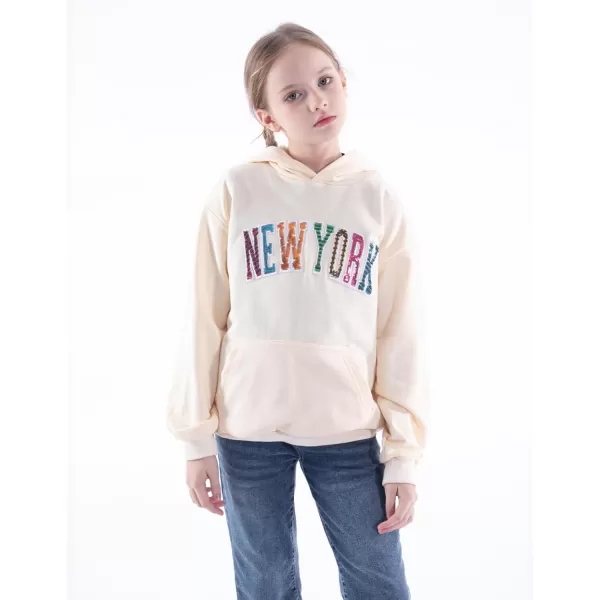 WELAKEN Girls Hoodies Sweatshirts Long Sleeves Pullover TopsLnew York beige