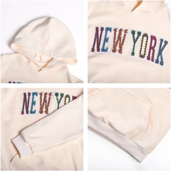 WELAKEN Girls Hoodies Sweatshirts Long Sleeves Pullover TopsLnew York beige