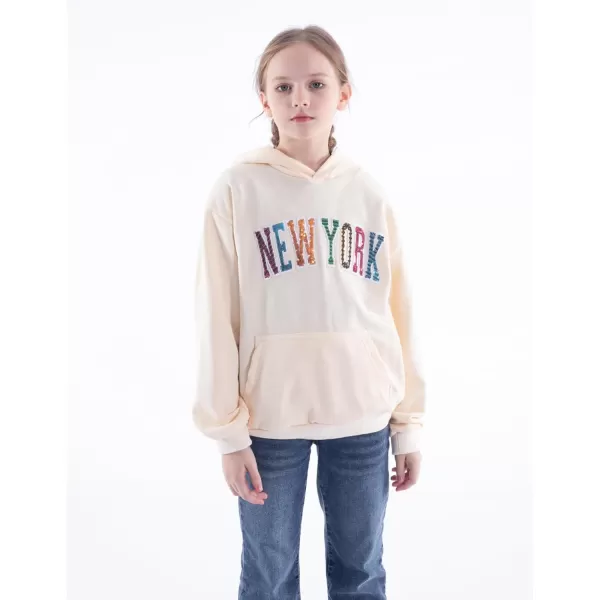 WELAKEN Girls Hoodies Sweatshirts Long Sleeves Pullover TopsLnew York beige