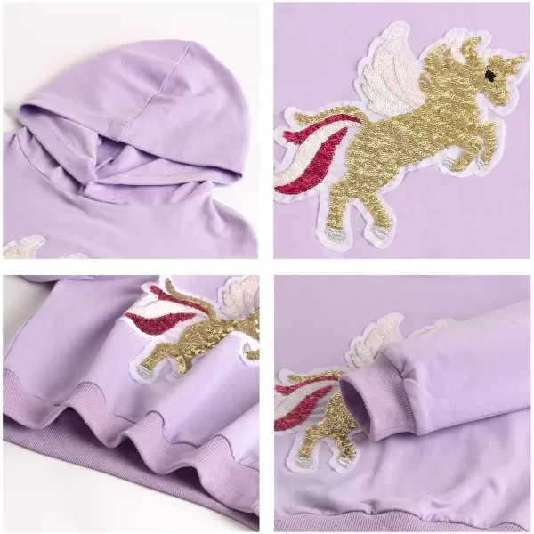 WELAKEN Girls Hoodies Sweatshirts Long Sleeves Pullover TopsUnicorn purple