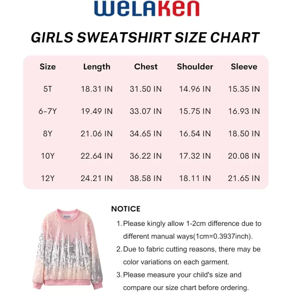 WELAKEN Girls Sequin Sweatshirt Kids Sparkle Crewneck Long Sleeve Casual Pullover TopsCute Rosy Shades