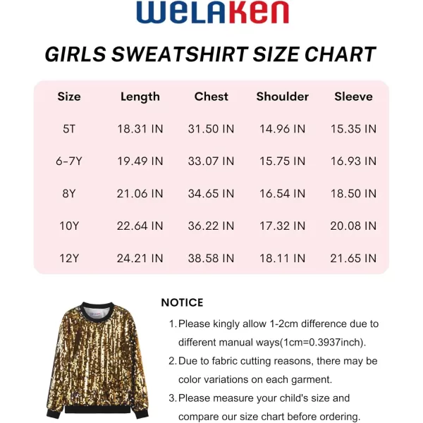 WELAKEN Girls Sequin Sweatshirt Kids Sparkle Crewneck Long Sleeve Casual Pullover TopsGlimmering Gold  Silver