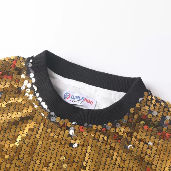 WELAKEN Girls Sequin Sweatshirt Kids Sparkle Crewneck Long Sleeve Casual Pullover TopsGlimmering Gold  Silver