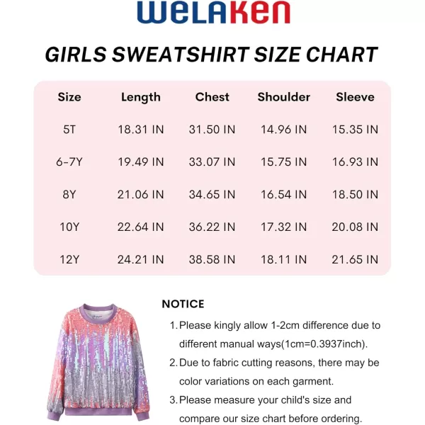 WELAKEN Girls Sequin Sweatshirt Kids Sparkle Crewneck Long Sleeve Casual Pullover TopsSoft Berry Purple