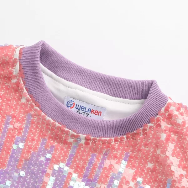 WELAKEN Girls Sequin Sweatshirt Kids Sparkle Crewneck Long Sleeve Casual Pullover TopsSoft Berry Purple