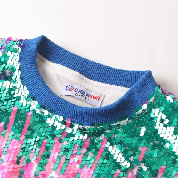 WELAKEN Girls Sequin Sweatshirt Kids Sparkle Crewneck Long Sleeve Casual Pullover TopsTss Radiant Blue