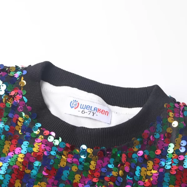 WELAKEN Girls Sequin Sweatshirt Kids Sparkle Crewneck Long Sleeve Casual Pullover TopsVivid Rainbow Haze