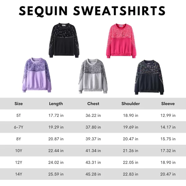 WELAKEN Girls Sequin Sweatshirt Sparkling Long Sleeve Crewneck Pullover TopsBlack sequins