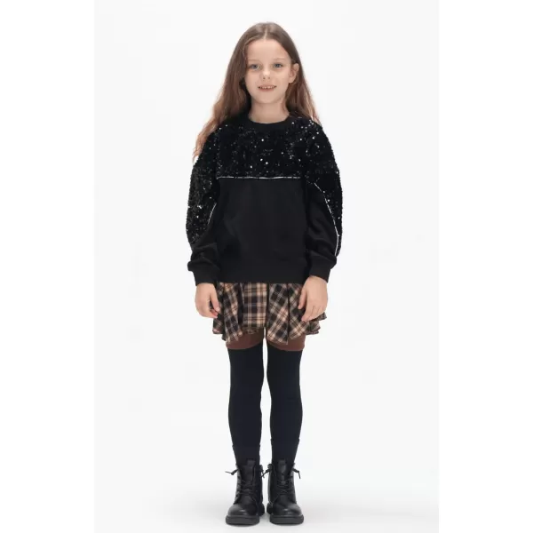 WELAKEN Girls Sequin Sweatshirt Sparkling Long Sleeve Crewneck Pullover TopsBlack sequins
