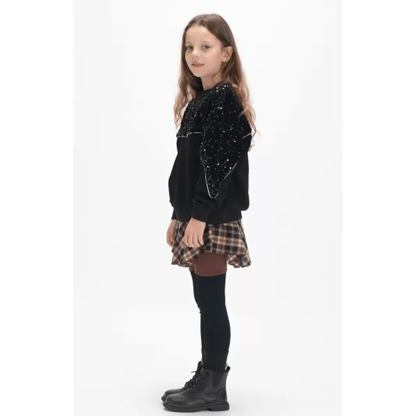 WELAKEN Girls Sequin Sweatshirt Sparkling Long Sleeve Crewneck Pullover TopsBlack sequins