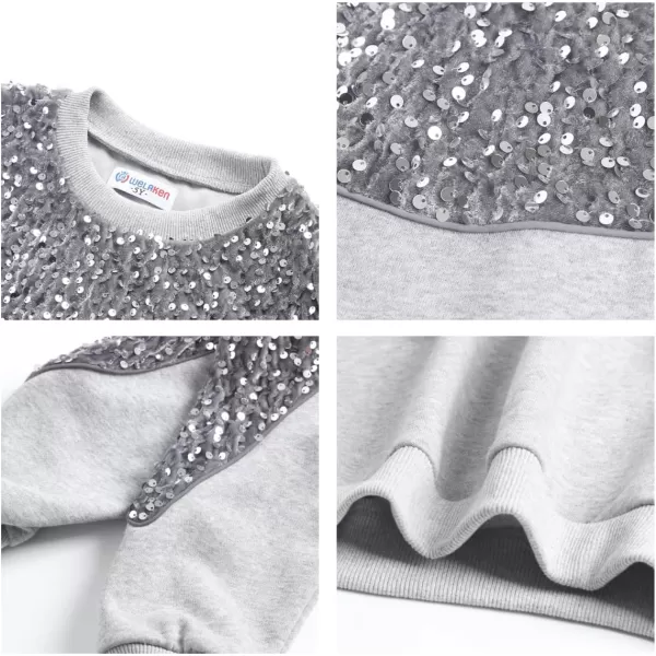WELAKEN Girls Sequin Sweatshirt Sparkling Long Sleeve Crewneck Pullover TopsGrey sequins