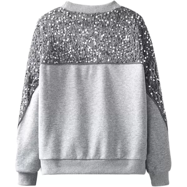 WELAKEN Girls Sequin Sweatshirt Sparkling Long Sleeve Crewneck Pullover TopsGrey sequins