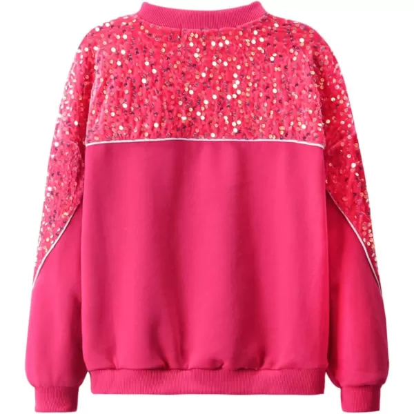WELAKEN Girls Sequin Sweatshirt Sparkling Long Sleeve Crewneck Pullover TopsHot Pink sequins