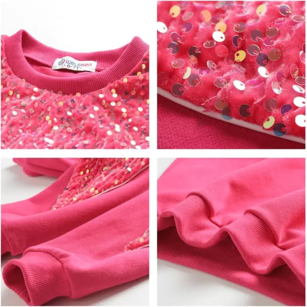 WELAKEN Girls Sequin Sweatshirt Sparkling Long Sleeve Crewneck Pullover TopsHot Pink sequins