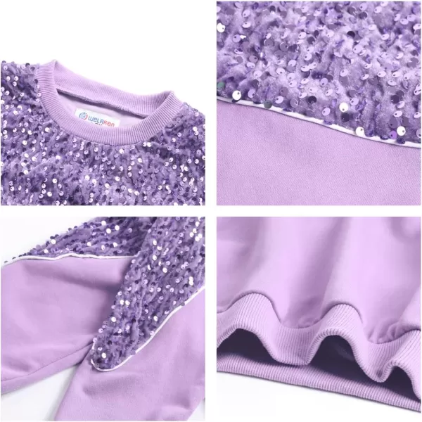 WELAKEN Girls Sequin Sweatshirt Sparkling Long Sleeve Crewneck Pullover TopsPurple sequins