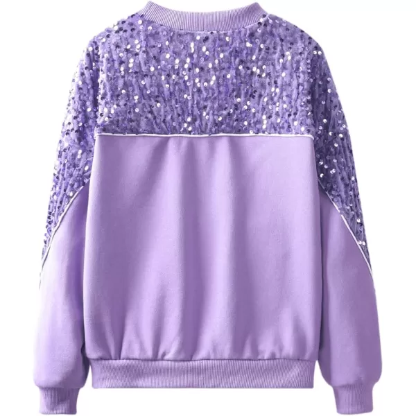 WELAKEN Girls Sequin Sweatshirt Sparkling Long Sleeve Crewneck Pullover TopsPurple sequins