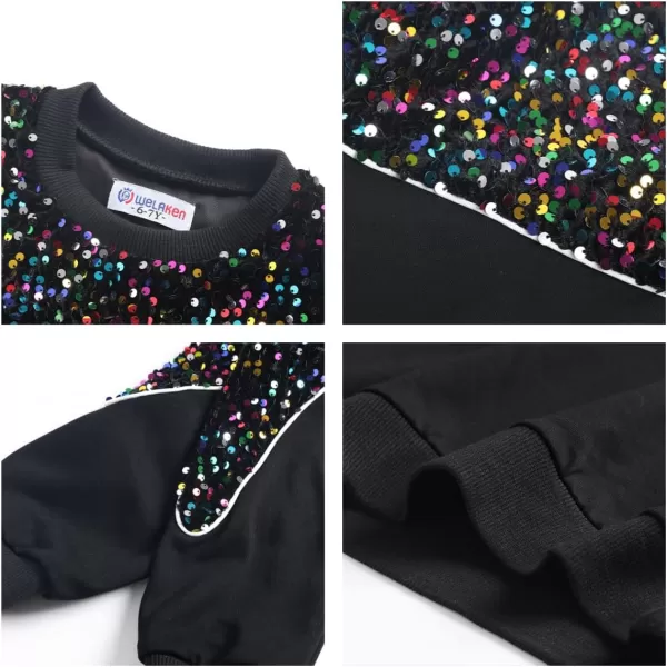 WELAKEN Girls Sequin Sweatshirt Sparkling Long Sleeve Crewneck Pullover TopsRainbow sequins
