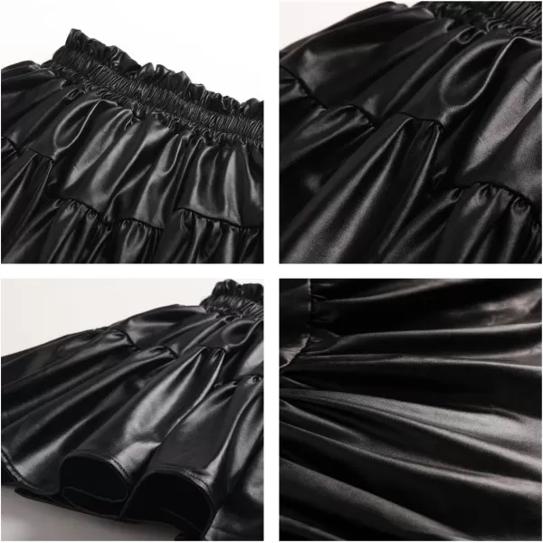 WELAKEN Girls Sparkle Ruffle Skirts for Kids ampamp Tween GirlsBlack metallic