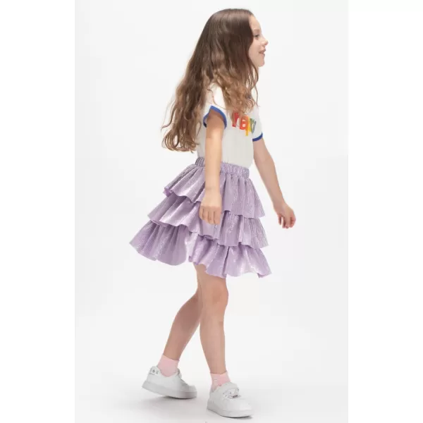 WELAKEN Girls Sparkle Ruffle Skirts for Kids ampamp Tween GirlsPurple sparkle
