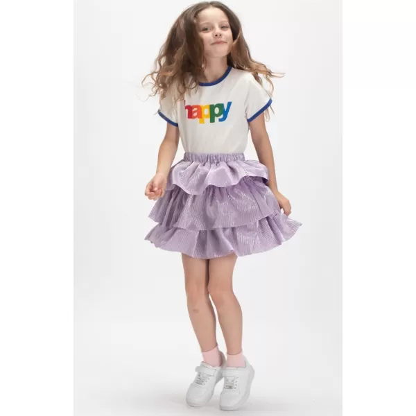 WELAKEN Girls Sparkle Ruffle Skirts for Kids ampamp Tween GirlsPurple sparkle