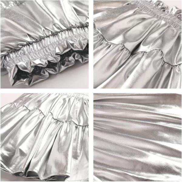 WELAKEN Girls Sparkle Ruffle Skirts for Kids ampamp Tween GirlsSilver metallic