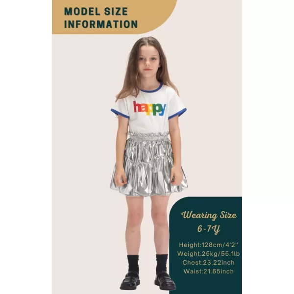 WELAKEN Girls Sparkle Ruffle Skirts for Kids ampamp Tween GirlsSilver metallic