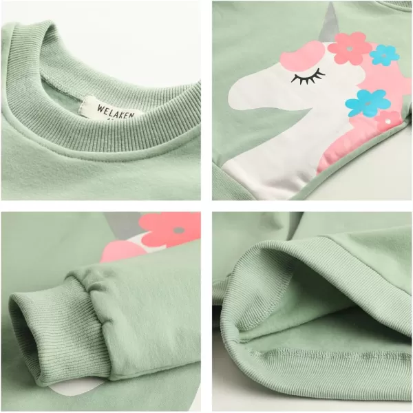 WELAKEN Girls Sweatshirts Long Sleeve Pullover Crewneck Tops ShirtsFleecegreen