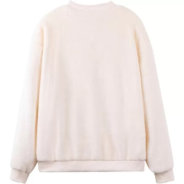 WELAKEN Girls Unicorn Fleece Sweatshirt Warm Long Sleeve Sherpa Crewneck Pullover SweatshirtsBeige