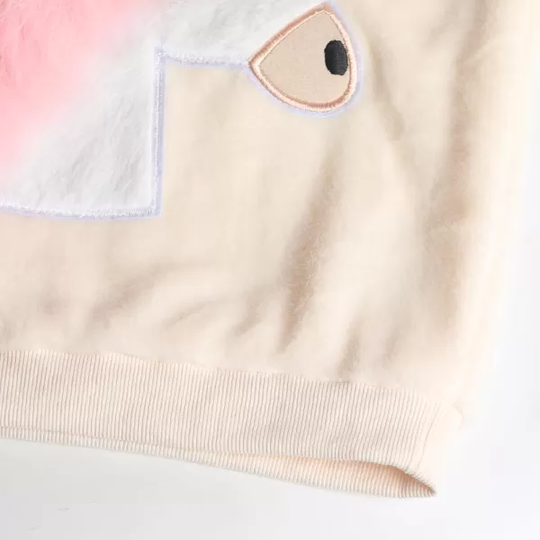 WELAKEN Girls Unicorn Fleece Sweatshirt Warm Long Sleeve Sherpa Crewneck Pullover SweatshirtsBeige