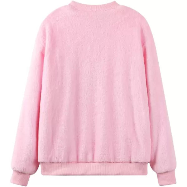 WELAKEN Girls Unicorn Fleece Sweatshirt Warm Long Sleeve Sherpa Crewneck Pullover SweatshirtsPink