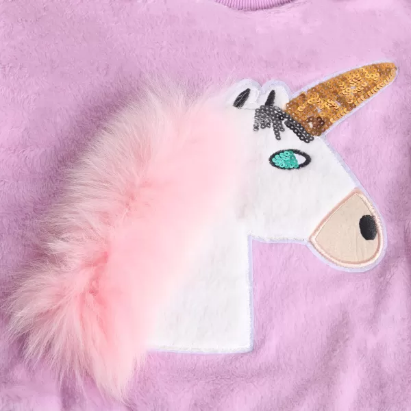 WELAKEN Girls Unicorn Fleece Sweatshirt Warm Long Sleeve Sherpa Crewneck Pullover SweatshirtsPurple