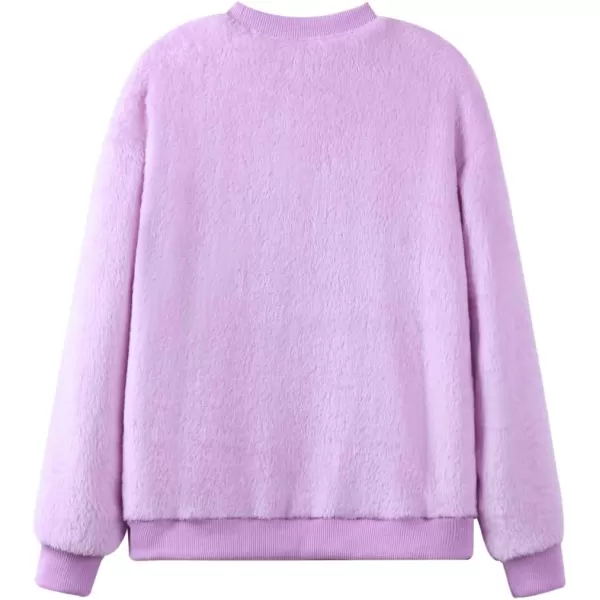 WELAKEN Girls Unicorn Fleece Sweatshirt Warm Long Sleeve Sherpa Crewneck Pullover SweatshirtsPurple