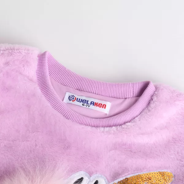 WELAKEN Girls Unicorn Fleece Sweatshirt Warm Long Sleeve Sherpa Crewneck Pullover SweatshirtsPurple