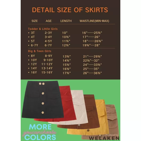 WELAKEN Girls and Toddlers Corduroy Short Mini SkirtAbrown